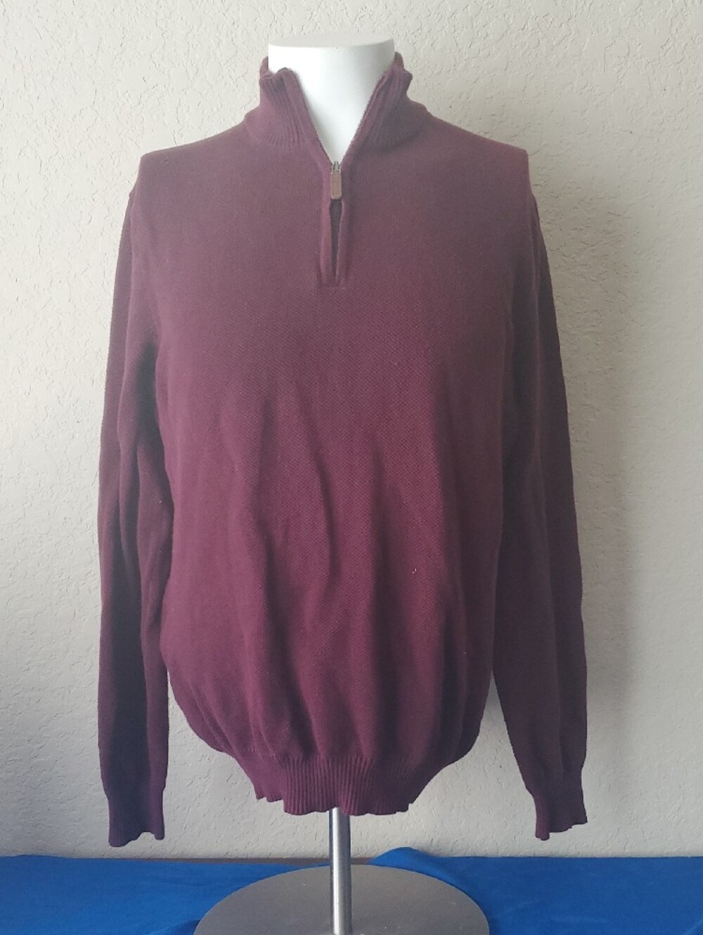 Club Room Men’s XL Burgundy Quarter Zip Textured Cotton Pullover Sweater